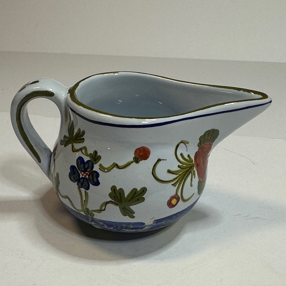 Hand-Painted Floral‎ Ceramic Creamer Pitcher in White with Multicolor Flowers